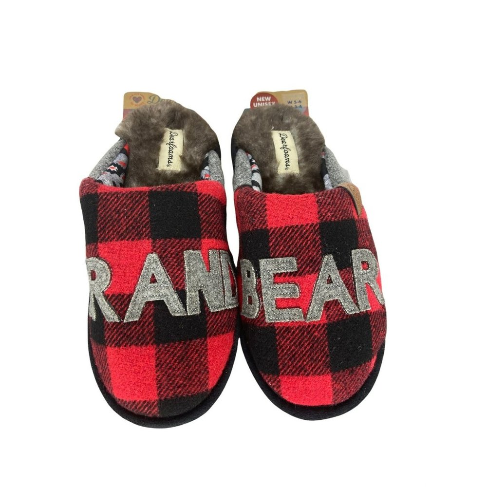 Dearfoams Unisex-Adult Grand‎ Bear Plaid Clog Slipper W 5-6 M 3-4